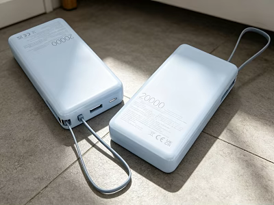 Light Blue 20000mAh Power Bank As Daily Electrical Appliance With Lanyard And Ports 3d model