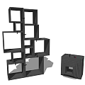 Modern Black Bookshelf With Multiple Open Shelves And Stylish Modular Design Structure 3d model