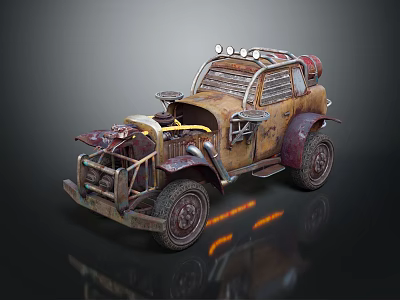Rusty Modified Car With Exposed Mechanical Parts Rugged Tires And Roof Lights 3d model Rusty Modified Car With Exposed Mechanical Parts Rugged Tires And Roof Lights 3d model