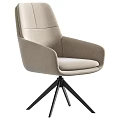 Beige Upholstered Dining Chair With Armrests And Black Tripod Base Modern Design