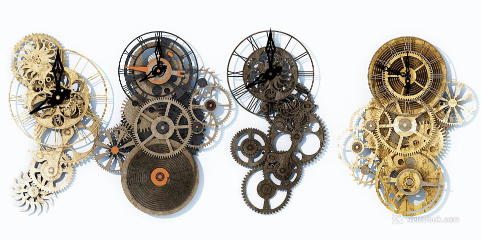 Hardware Tools Showcasing Metal Gears And Clock Parts With Various Sizes And Colors 3d model 