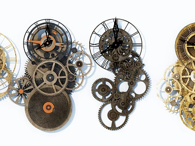 Hardware Tools Showcasing Metal Gears And Clock Parts With Various Sizes And Colors 3d model