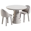 Lovely Cream White Round Dining Table With Patterned Upholstered Chairs Set For Cozy Kids Room