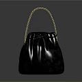 Black Furry Handbag With Gold Braided Handle And Decorative Black Bow