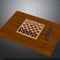Wooden Chess Table With Checkered Board Arranged Pieces And Storage Box