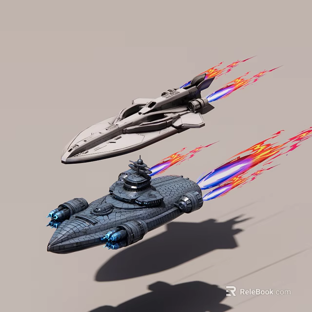 Futuristic Sci Fi Fighter Jets With Flaming Thrusters Flying In Formation 3d model 