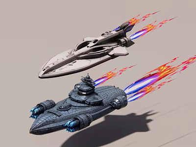 Futuristic Sci Fi Fighter Jets With Flaming Thrusters Flying In Formation 3d model