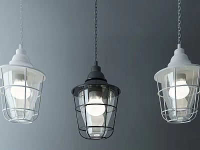 Modern Pendant Lights With White And Black Frames And Transparent Glass Shades Hanging 3d model