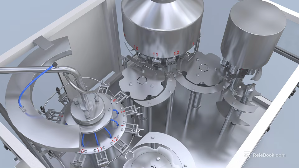 Stainless Steel Industrial Equipment With Rotary Machinery And Production Line Components 3d model 
