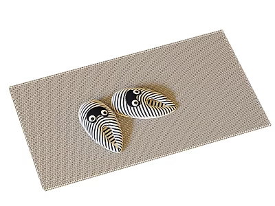 Simple Woven Square Rug With Two Black And White Striped Shell Shaped Objects 3d model
