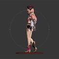 Anime Character Figurine In Pink And Red Outfit With Hat Standing On Red Base