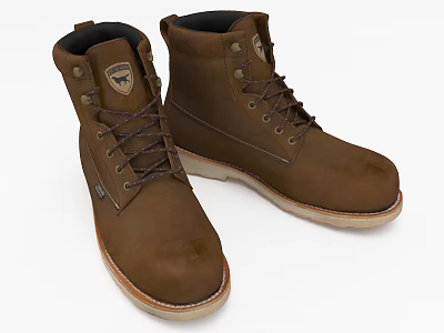 Brown Leather Work Boots With Durable Laces And Lightweight Sole And Classic Logo Design 3d model