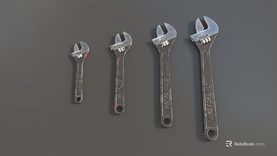 Durable Metal Adjustable Wrenches in Different Sizes Set of Four Hardware Tools 3d model 