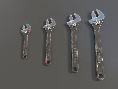 Durable Metal Adjustable Wrenches in Different Sizes Set of Four Hardware Tools 3d model