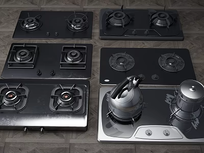 Stylish Kitchen Appliances Featuring Gas Stoves And Stainless Steel Kettle For Modern Home Cooking 3d model