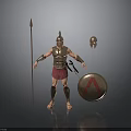 Ancient Greek Man In Bronze Warrior Armor With Spear Shield And Helmet