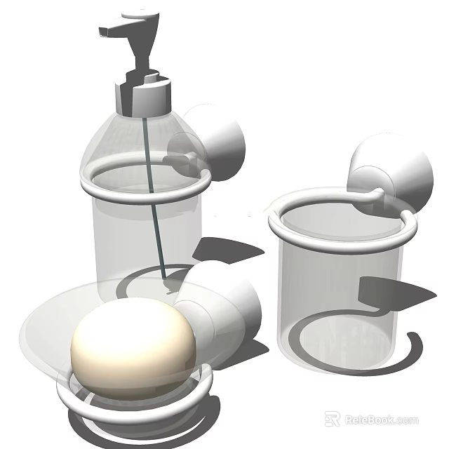 Modern Bathroom Accessories Set With Soap Dispenser Cup Holder And Towel Ring 3d model 