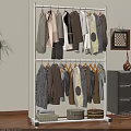 Double Layer Clothes Rack With Hanging Various Style Clothes And Storage Baskets 3d model