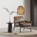 Modern Minimalist Leather Accent Chair With Side Table Plant And Floor Lamp