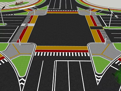 Garden Landscape Design For Urban Road With Green Belts And Crosswalks 3d model