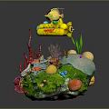 Cartoon Underwater Scene Featuring Yellow Submarine Colorful Characters Corals Starfish And Seaweed