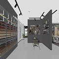 Modern Restaurant Interior With Marble Island Material Display Walls And Hanging Pendant Lights