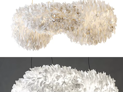 Modern White Cloud Shaped Feather Decor Pendant Light For Interior Spaces 3d model