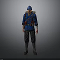 Construction Worker Figure In Blue Uniform With Hard Hat And Tool Belt