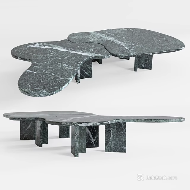 Elegant Marble Coffee Table With Irregular Shape And Sturdy Block Legs 3d model 