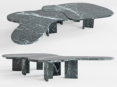 Elegant Marble Coffee Table With Irregular Shape And Sturdy Block Legs 3d model