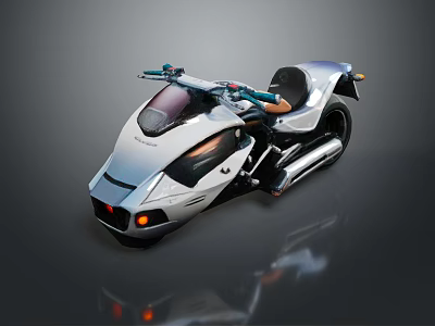 Futuristic Silver Motorcycle With Sleek Design Single Seat And Transparent Windshield 3d model