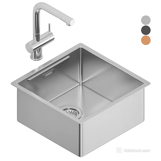Modern Stainless Steel Kitchen Sink With Square Design Faucet And Color Options 3d model 