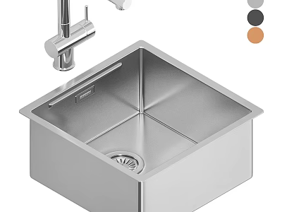 Modern Stainless Steel Kitchen Sink With Square Design Faucet And Color Options 3d model