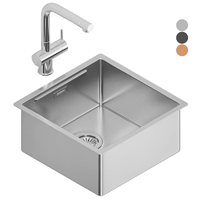 Modern Stainless Steel Kitchen Sink With Square Design Faucet And Color Options 3d model