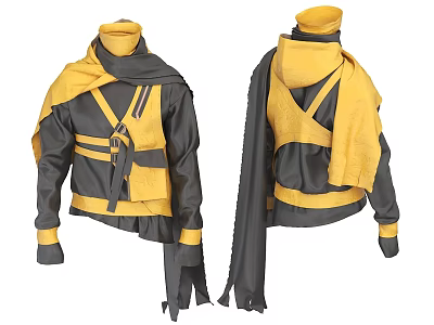 Yellow And Gray Jacket Outfit With Scarf Strap And Buckle Design 3d model
