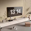 Modern TV Stand With Flat Screen TV Decorative Items And Potted Plant