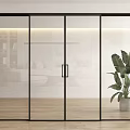Sliding Glass Doors With Black Frame In Modern Indoor Space Green Plant Wooden Floor