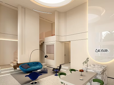 Modern Bright Beauty Hair Salon Interior Design With Spacious Comfortable Duplex Lounge And Reception Area 3d model