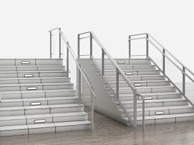 Modern Stairs Interior Design With Stainless Steel Handrails And Step Lights 3d model