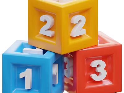 Colorful Stacked Building Blocks with Numbers 1 2 3 on Cube Surfaces 3d model