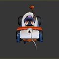 Cartoon Style Playful Toy Cart With White Body Orange Flag Blue Pipes And Wheels
