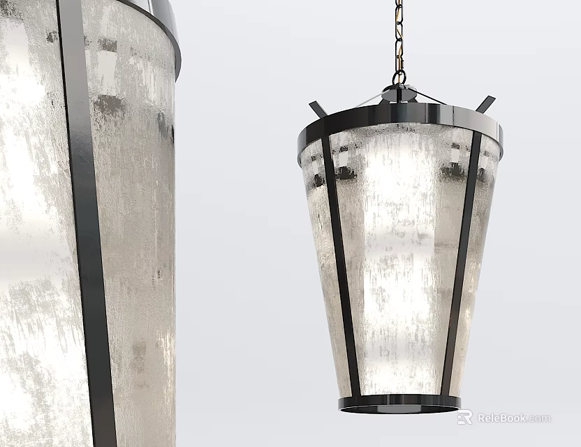 Modern Pendant Light Design With Black Metal Frame And Textured Glass Shade 3d model 