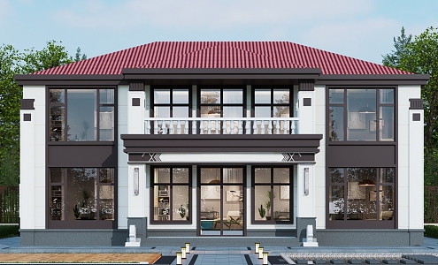 New Chinese-style two-story villa 3d model