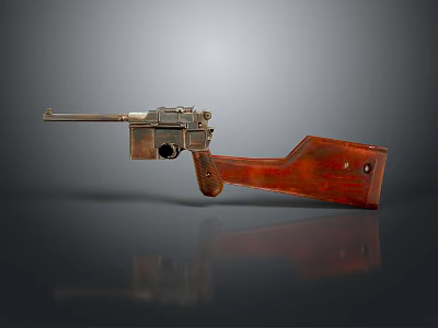 Vintage Pistol Featuring Red Wooden Stock And Polished Metal Components 3d model
