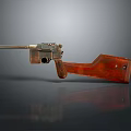 Vintage Pistol Featuring Red Wooden Stock And Polished Metal Components