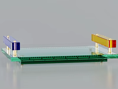 Modern Glass Serving Tray With Colorful Metal Supports And Green Base 3d model