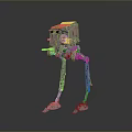 Sci Fi Mechanical Character With Coral Orange Gray Armor And Four Legged Walker Weaponry