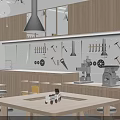 Modern Kitchen Dining Table and Chair Set with Pendant Lights Storage Cabinets and Utensils