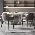 Modern Restaurant Interior With Round Dining Table Gray Chairs Open Shelves And Large Window 3d model