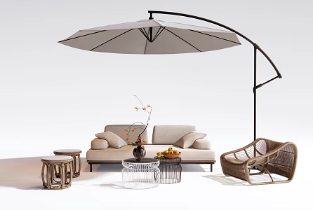 Outdoor Sofa Rattan Outdoor Chair Vase Ornaments 3d model